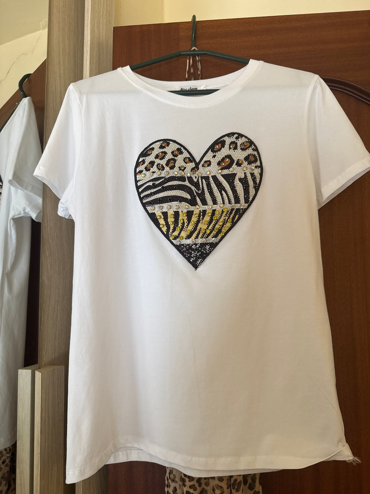 Beaded Heart in White Tee